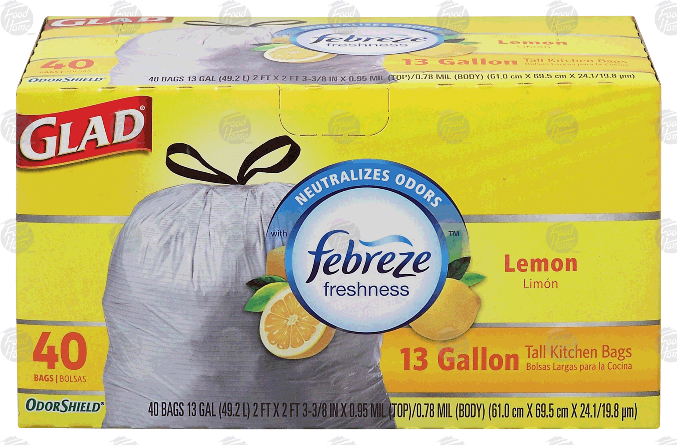 Glad Odor Shield 13 gallon tall kitchen drawstring bags with febreze freshness, lemon scent Full-Size Picture